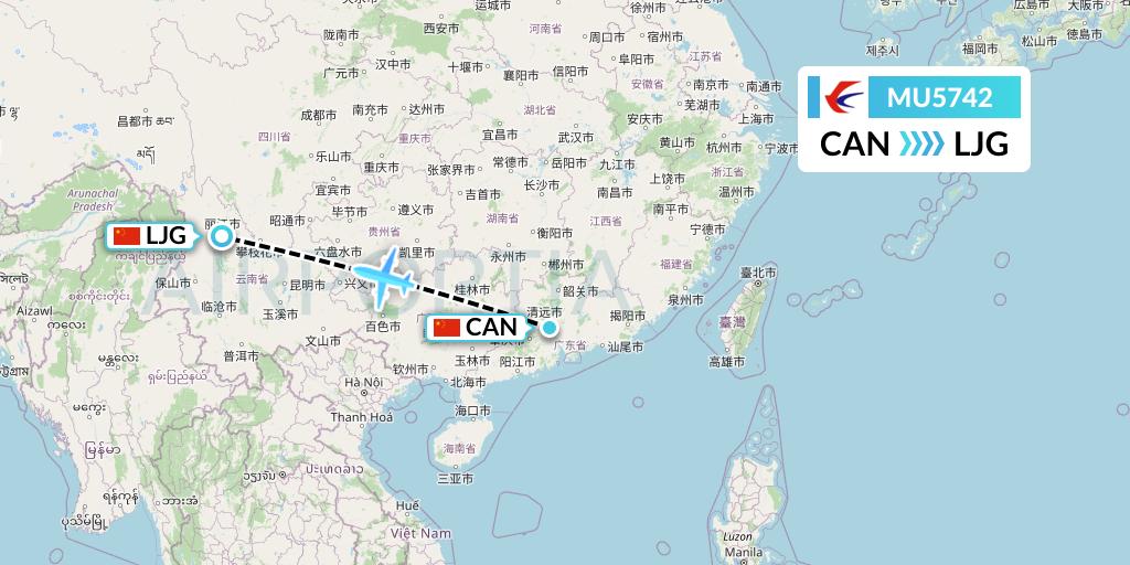 MU5742 China Eastern Airlines Flight Map: Guangzhou to Lijiang