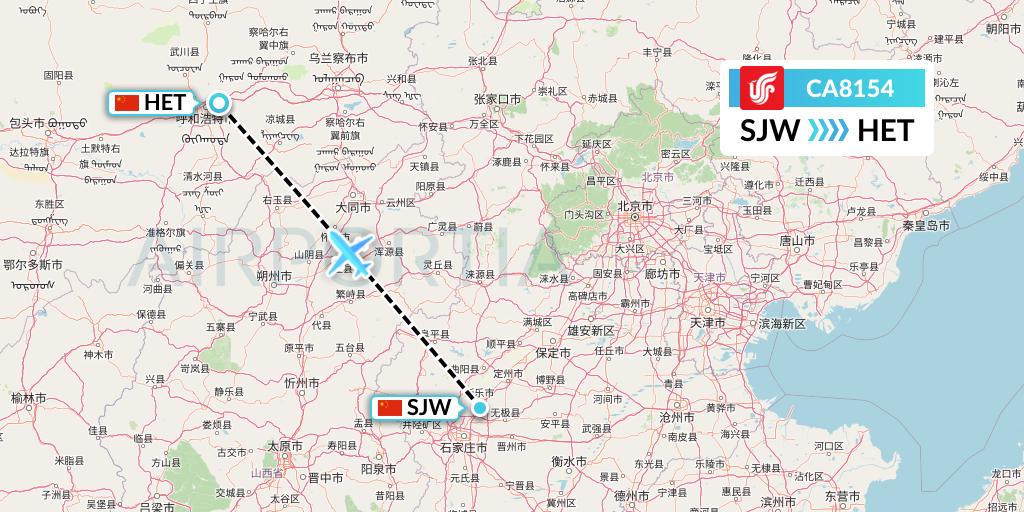 CA8154 Air China Flight Map: Shijiazhuang to Hohhot