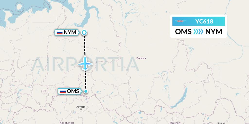 YC618 Yamal Airlines Flight Map: Omsk to Nadym