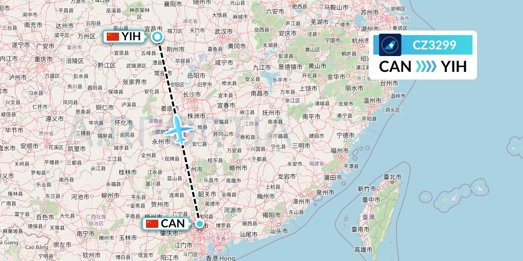 CZ3299 China Southern Airlines Flight Map: Guangzhou to Yichang