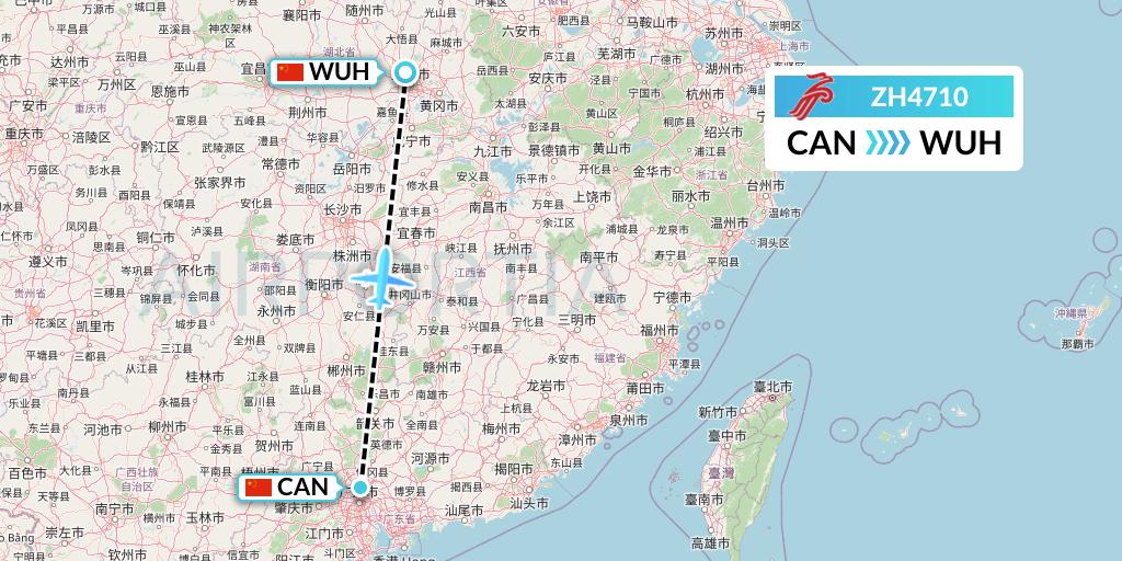 ZH4710 Shenzhen Airlines Flight Map: Guangzhou to Wuhan
