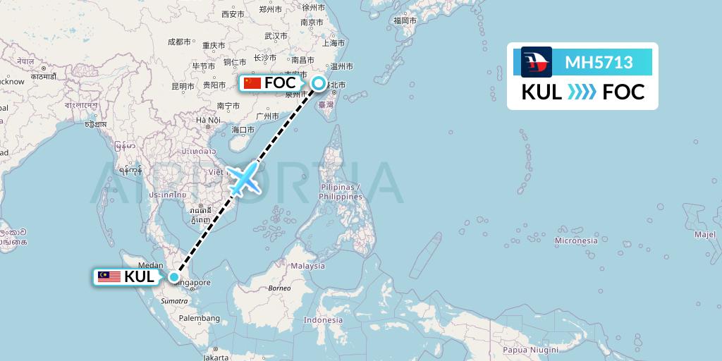 MH5713 Malaysia Airlines Flight Map: Kuala Lumpur to Fuzhou