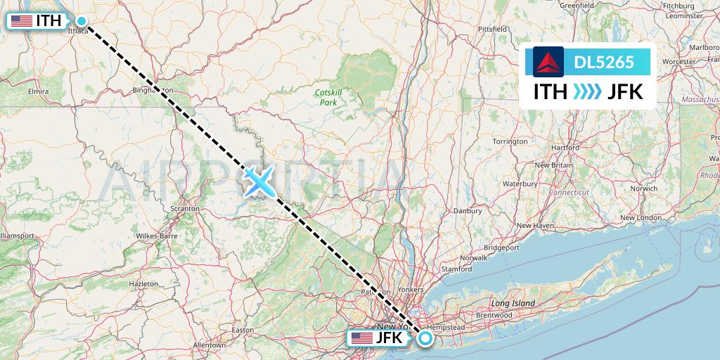 DL5265 Delta Air Lines Flight Map: Ithaca to New York