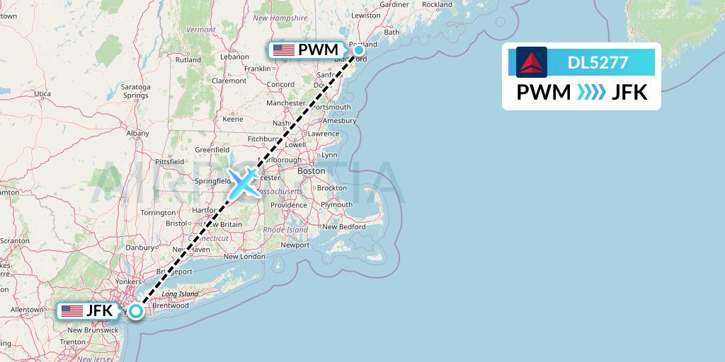 DL5277 Delta Air Lines Flight Map: Portland to New York