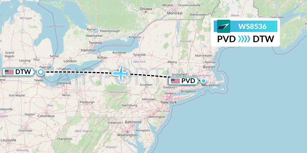 WS8536 Flight Status WestJet Providence to Detroit (WJA8536)