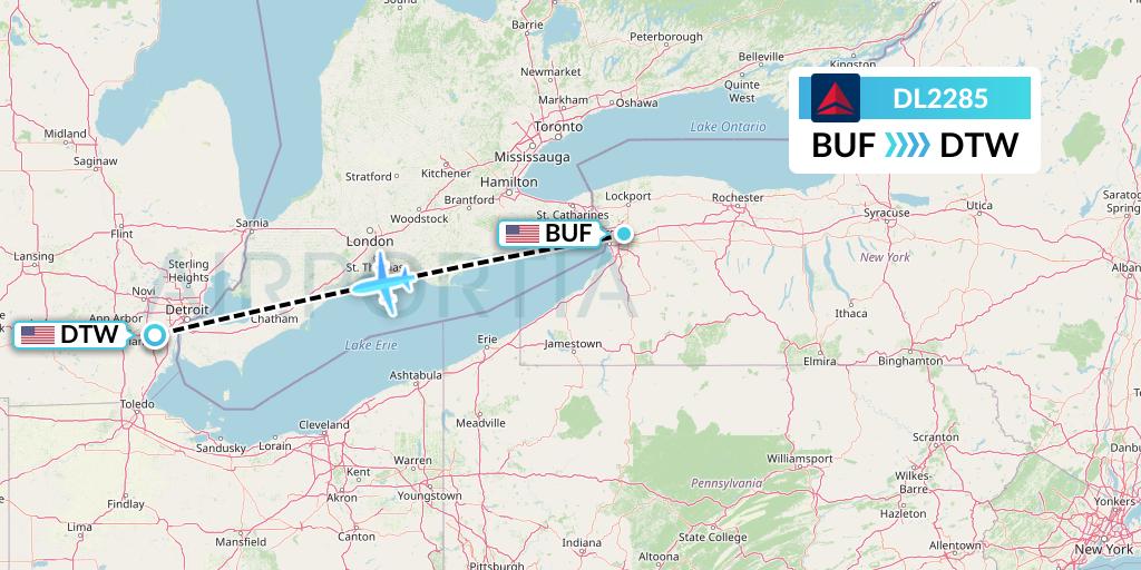 DL2285 Delta Air Lines Flight Map: Buffalo to Detroit