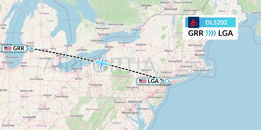 DL5202 Delta Air Lines Flight Map: Grand Rapids to New York