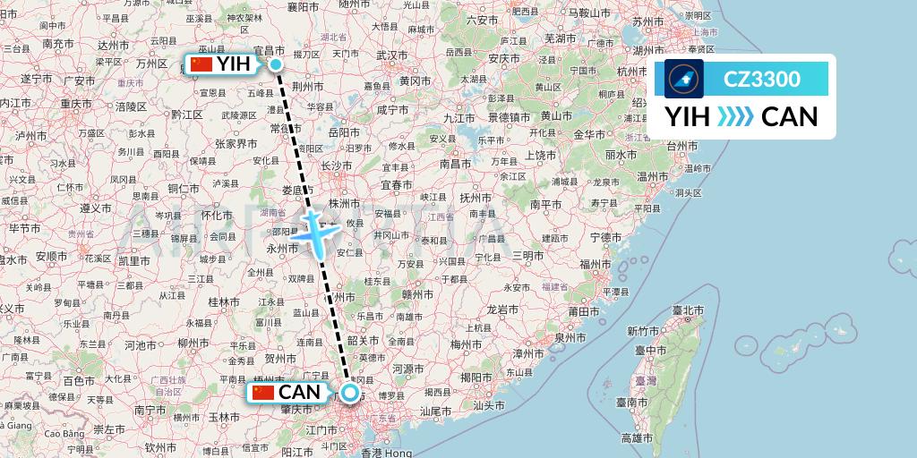 CZ3300 China Southern Airlines Flight Map: Yichang to Guangzhou