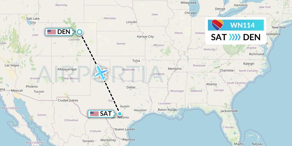 WN114 Southwest Airlines Flight Map: San Antonio to Denver