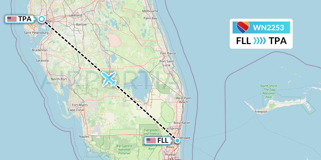WN2253 Southwest Airlines Flight Map: Fort Lauderdale to Tampa