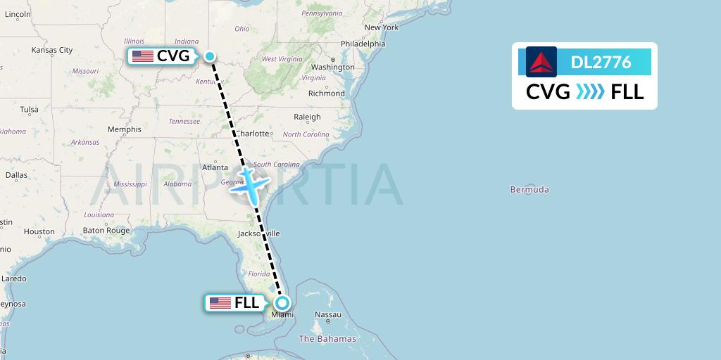 DL2776 Delta Air Lines Flight Map: Cincinnati to Fort Lauderdale