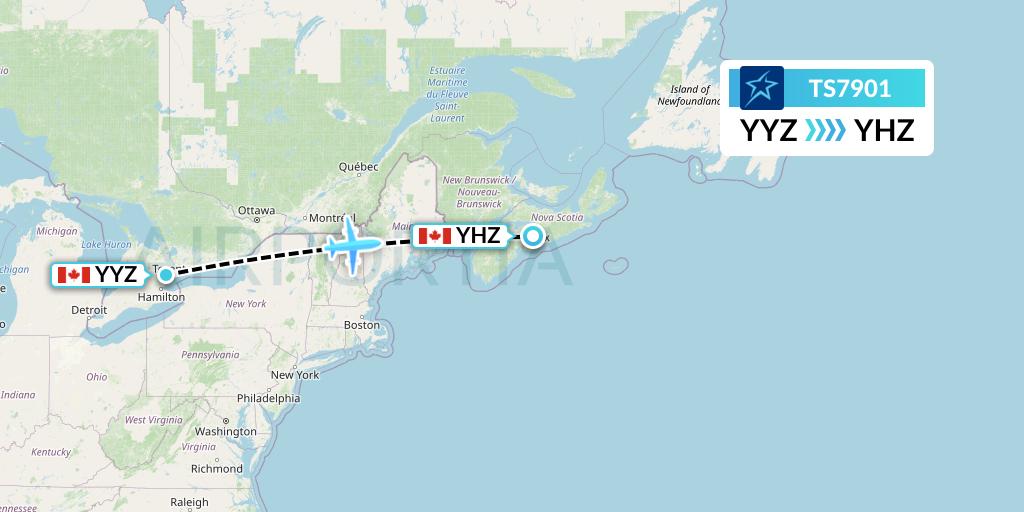 TS7901 Air Transat Flight Map: Toronto to Halifax