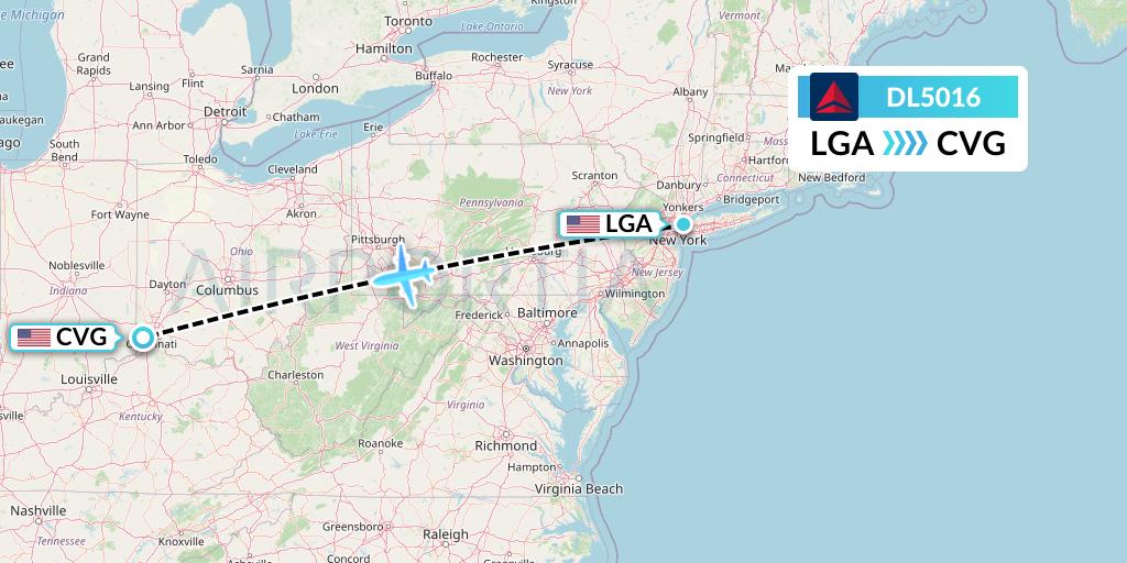 DL5016 Delta Air Lines Flight Map: New York to Cincinnati