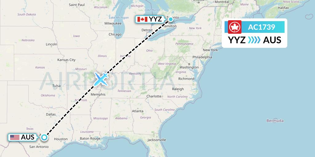 AC1739 Air Canada Flight Map: Toronto to Austin