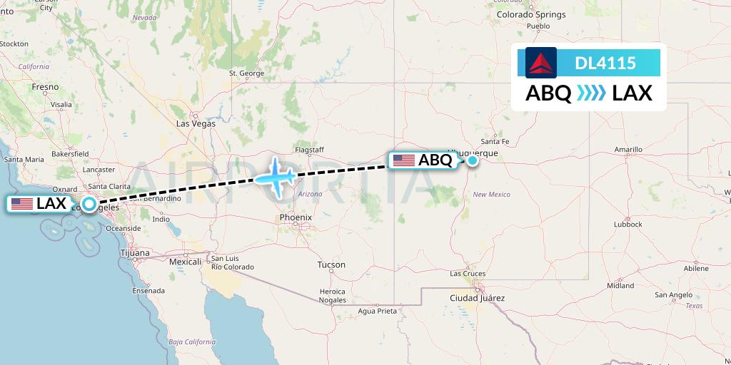 DL4115 Delta Air Lines Flight Map: Albuquerque to Los Angeles