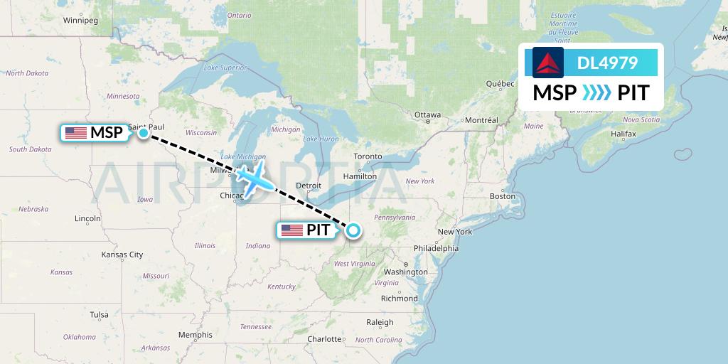 DL4979 Delta Air Lines Flight Map: Minneapolis to Pittsburgh