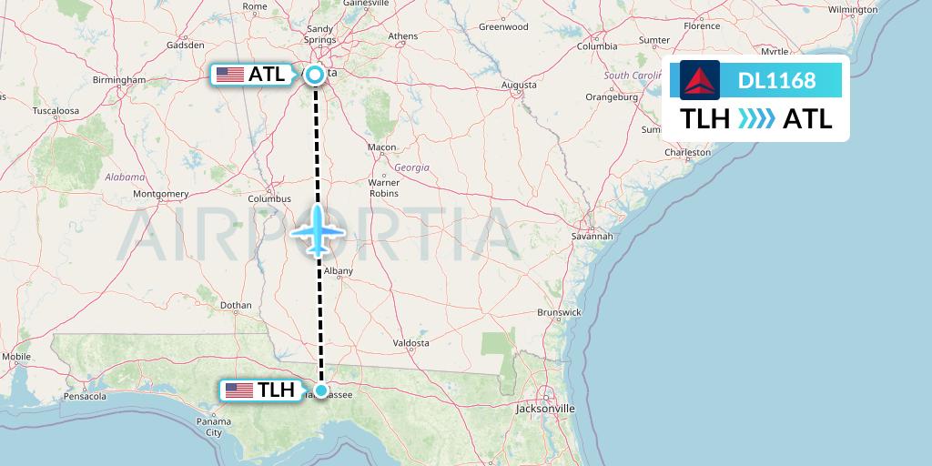 DL1168 Delta Air Lines Flight Map: Tallahassee to Atlanta