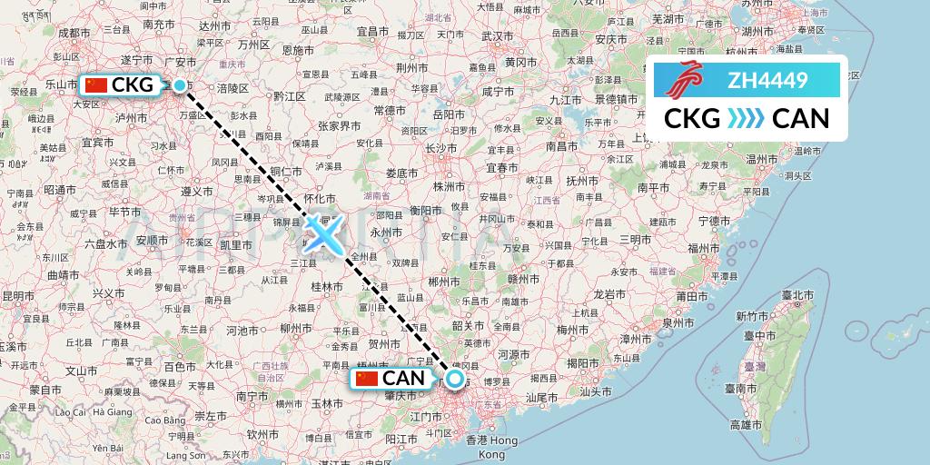 ZH4449 Shenzhen Airlines Flight Map: Chongqing to Guangzhou