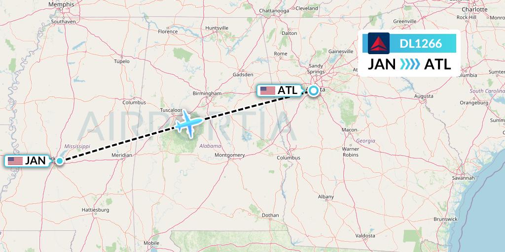 DL1266 Delta Air Lines Flight Map: Jackson to Atlanta