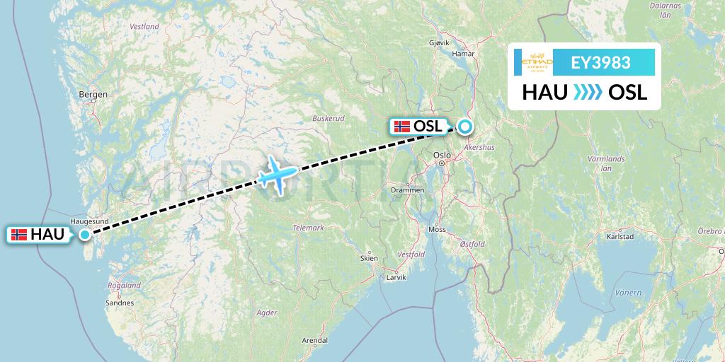 EY3983 Etihad Airways Flight Map: Haugesund to Oslo