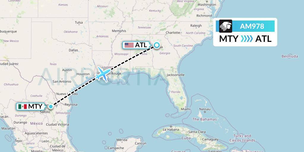 AM978 Aeromexico Flight Map: Monterrey to Atlanta