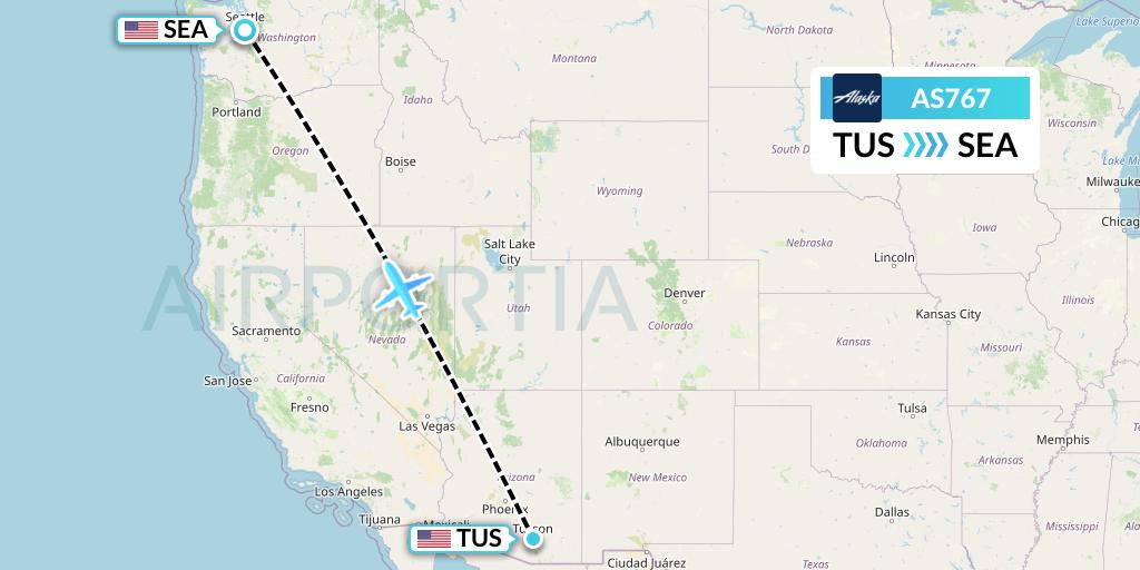 AS767 Alaska Airlines Flight Map: Tucson to Seattle