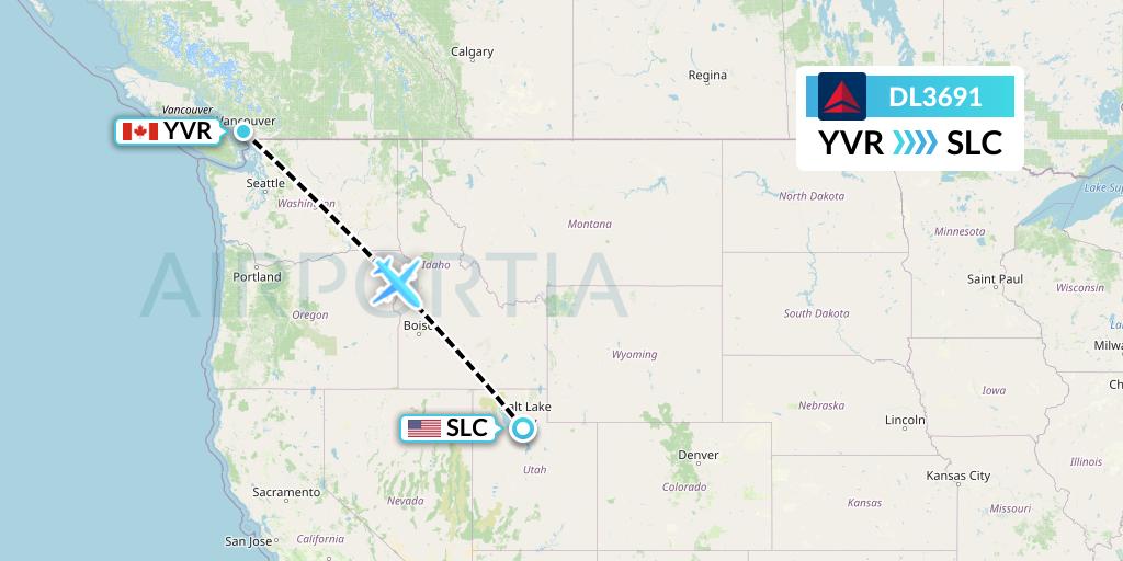 DL3691 Delta Air Lines Flight Map: Vancouver to Salt Lake City
