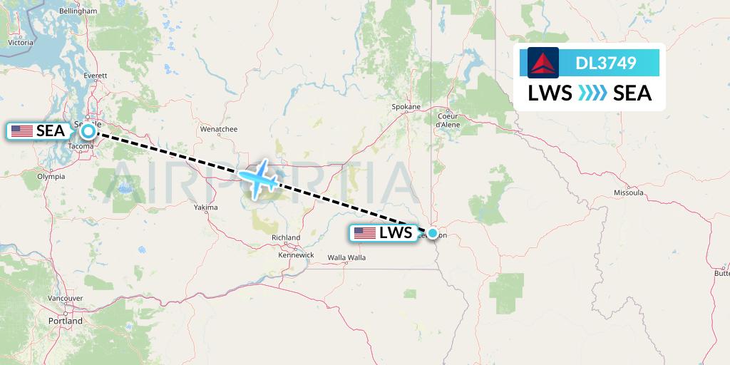 DL3749 Delta Air Lines Flight Map: Lewiston to Seattle