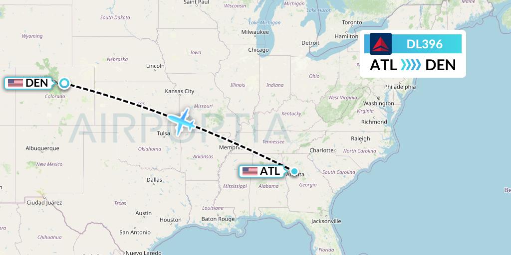 DL396 Delta Air Lines Flight Map: Atlanta to Denver