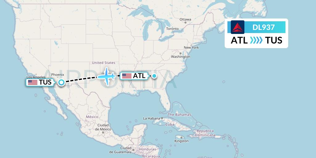DL937 Delta Air Lines Flight Map: Atlanta to Tucson