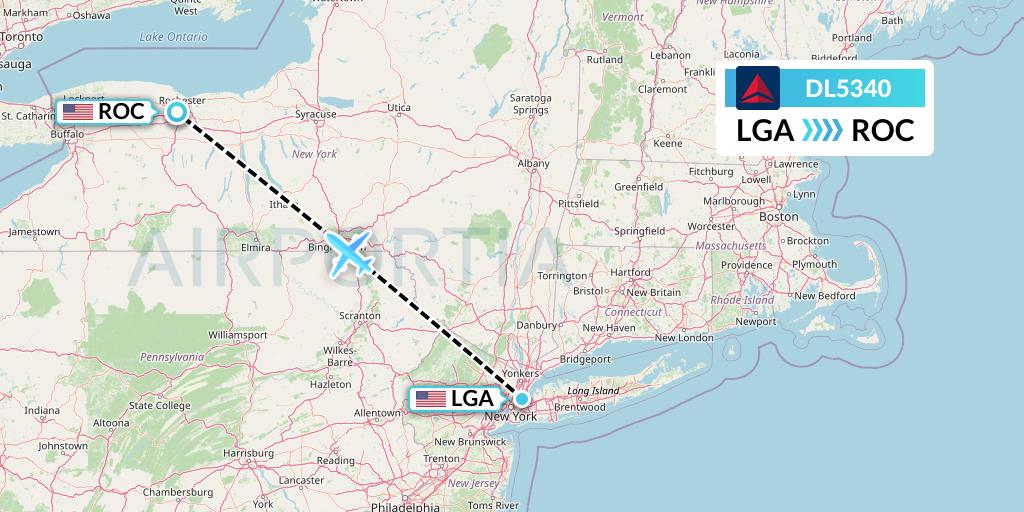 DL5340 Delta Air Lines Flight Map: New York to Rochester