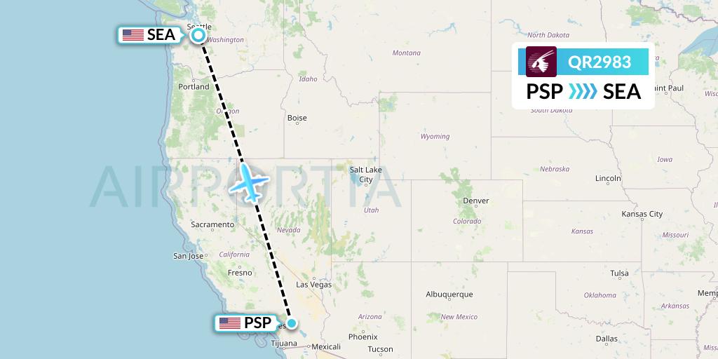 QR2983 Qatar Airways Flight Map: Palm Springs to Seattle