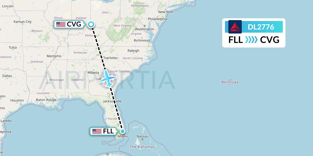 DL2776 Delta Air Lines Flight Map: Fort Lauderdale to Cincinnati