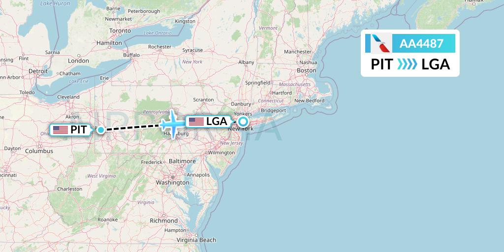 AA4487 American Airlines Flight Map: Pittsburgh to New York