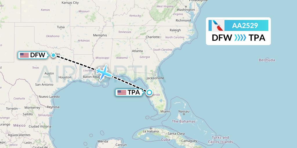 AA2529 American Airlines Flight Map: Dallas to Tampa