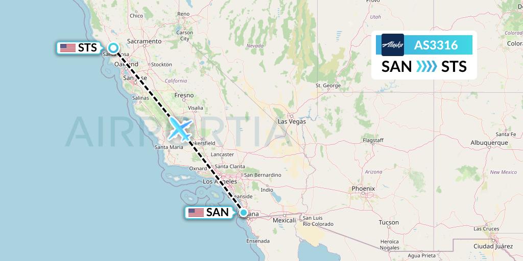 AS3316 Alaska Airlines Flight Map: San Diego to Santa Rosa