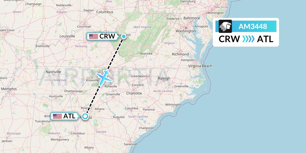 AM3448 Aeromexico Flight Map: Charleston to Atlanta