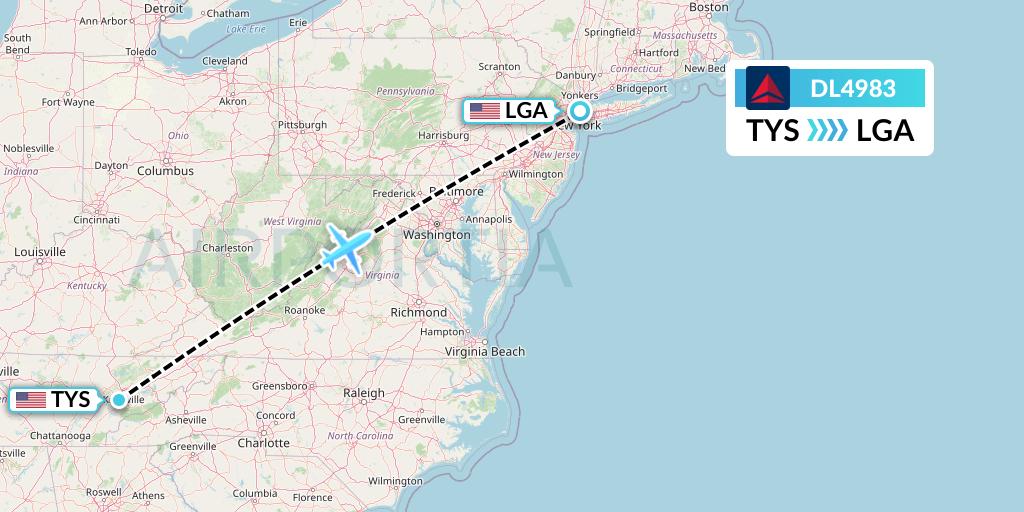 DL4983 Delta Air Lines Flight Map: Knoxville to New York