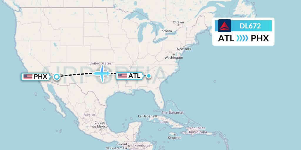 DL672 Delta Air Lines Flight Map: Atlanta to Phoenix
