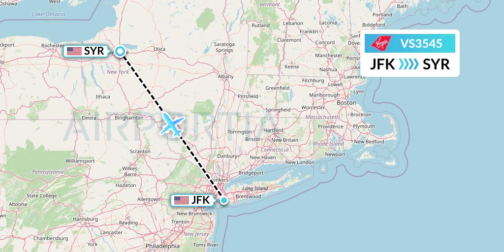 VS3545 Virgin Atlantic Airways Flight Map: New York to Syracuse