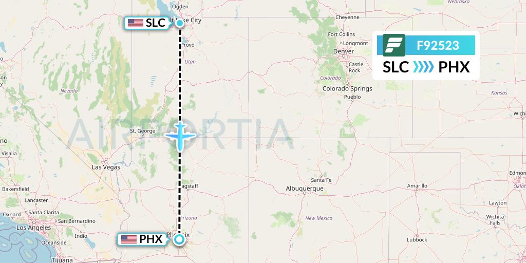 F92523 Frontier Airlines Flight Map: Salt Lake City to Phoenix