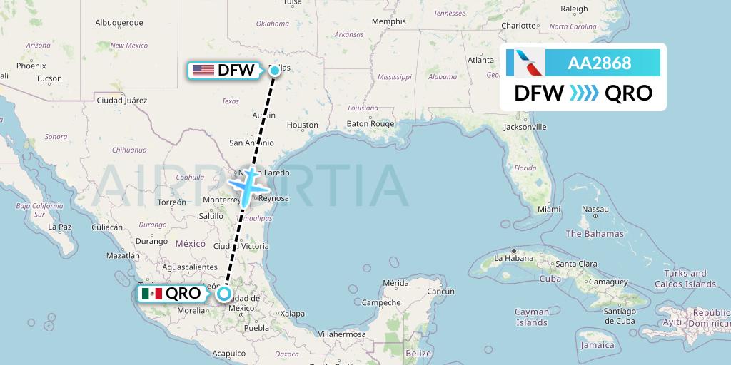 AA2868 American Airlines Flight Map: Dallas to Queretaro