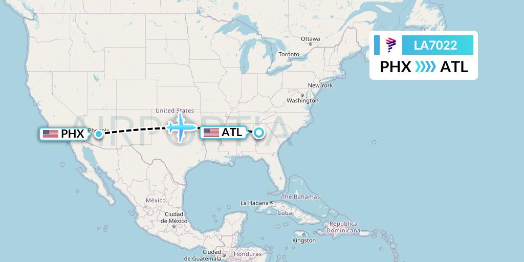 LA7022 LAN Airlines Flight Map: Phoenix to Atlanta