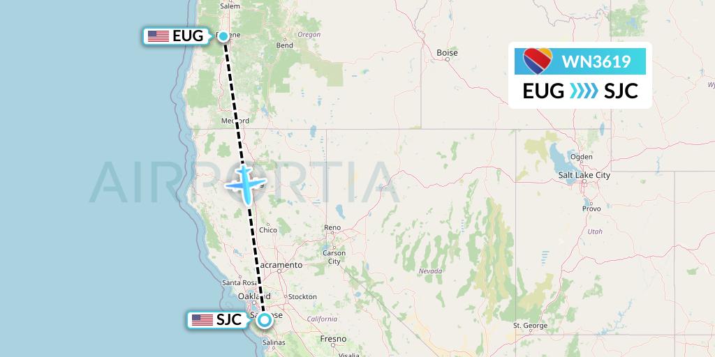 WN3619 Flight Status Southwest Airlines Eugene to San Jose (SWA3619)