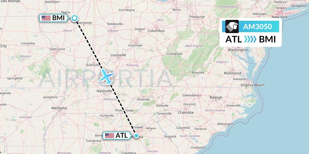 AM3050 Aeromexico Flight Map: Atlanta to Bloomington