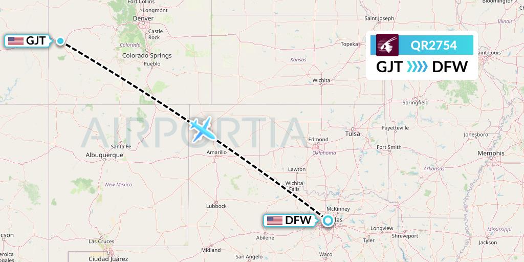 QR2754 Qatar Airways Flight Map: Grand Junction to Dallas