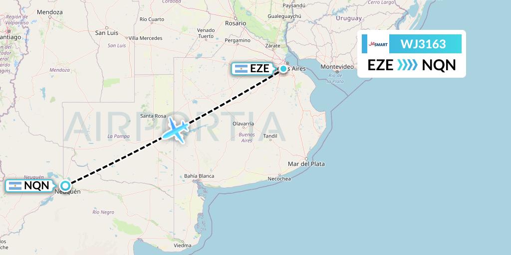 WJ3163 Jetsmart Airlines Flight Map: Buenos Aires to Neuquen
