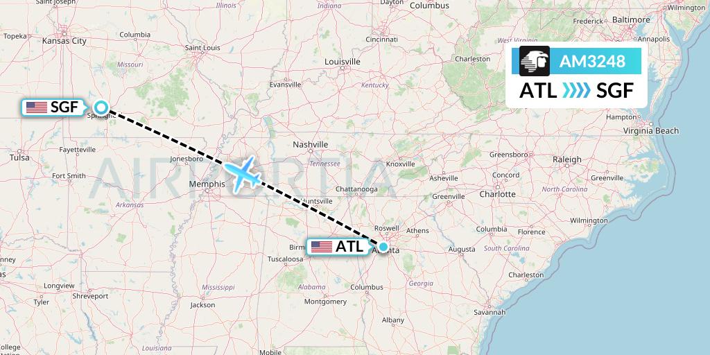 AM3248 Aeromexico Flight Map: Atlanta to Springfield
