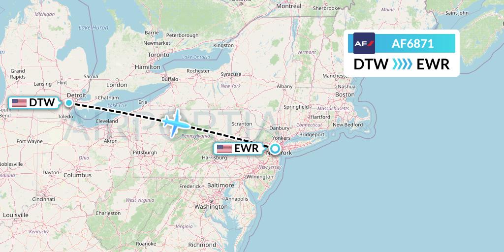 AF6871 Air France Flight Map: Detroit to New York