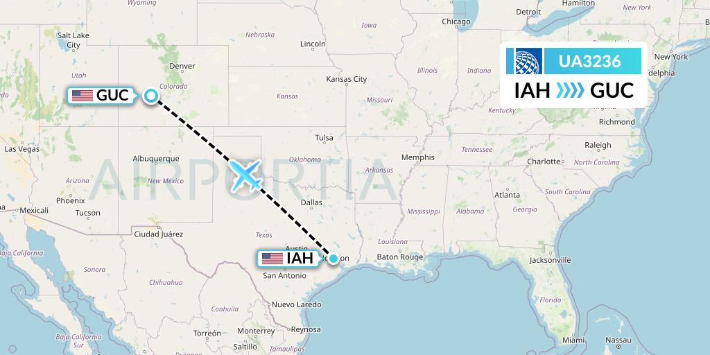 UA3236 United Airlines Flight Map: Houston to Gunnison